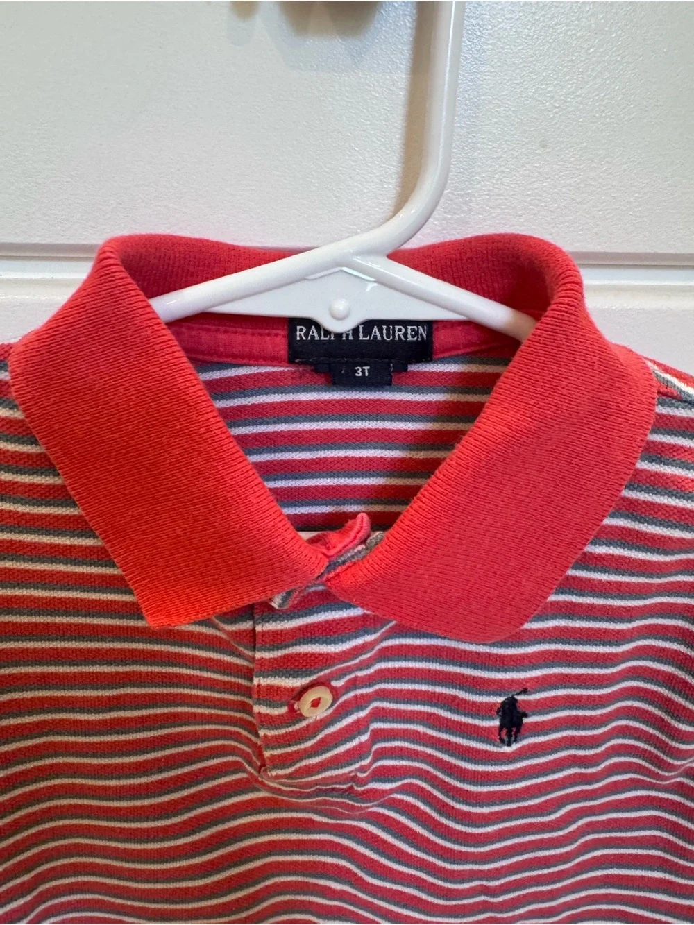 3T Ralph Lauren Red & White Striped Polo with Navy Pony